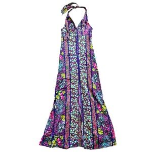 MR. VITO MIAMI VINTAGE HALTER NECK FRONT SLIT MAXI DRESS SIZE 5/6 FLORAL